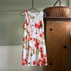 Sandra Darren White and Red Floral Dress